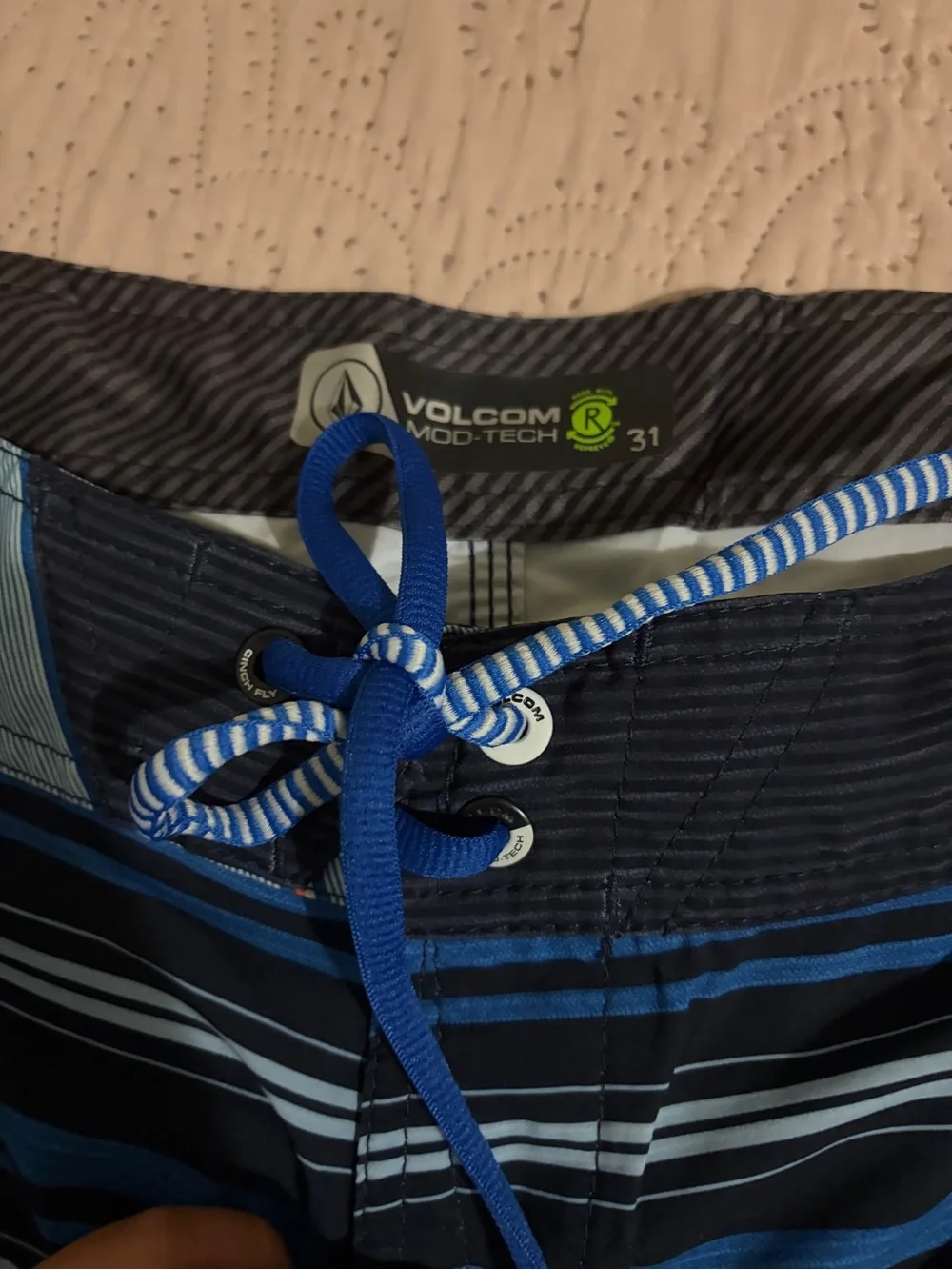 Volcom Men's Blue Striped Swim Trunks